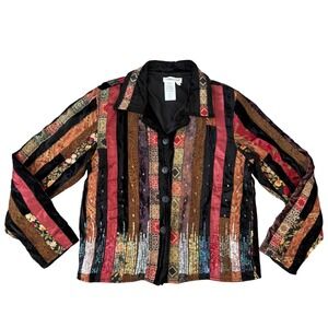 Coldwater Creek Jacket Sz S Velvet Patchwork Tapestry Sequins Whimsigoth